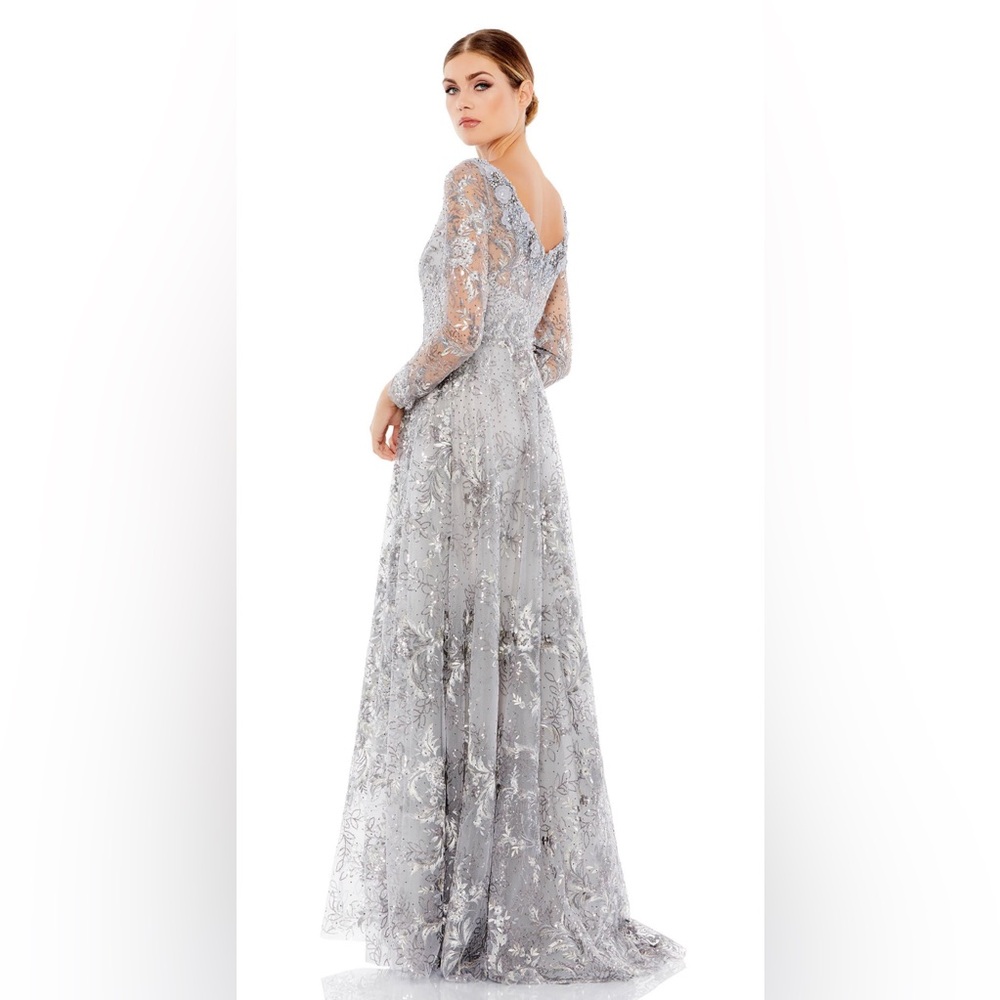 Floral embroidered illusion long gown - Picture 2 of 3